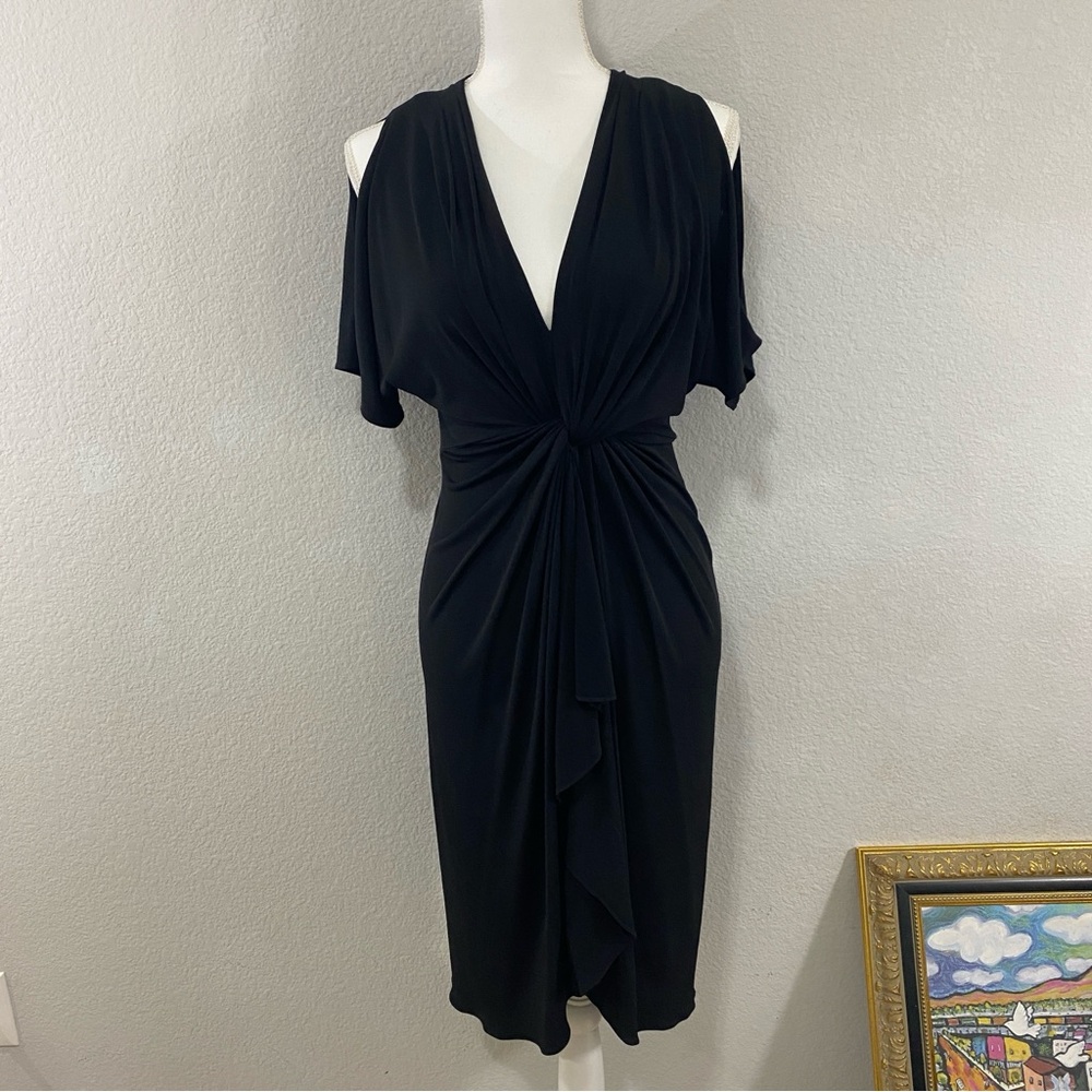 Catherine Malandrino Emily Cold Shoulder Twist Front Black Dress, Zipper Back 6